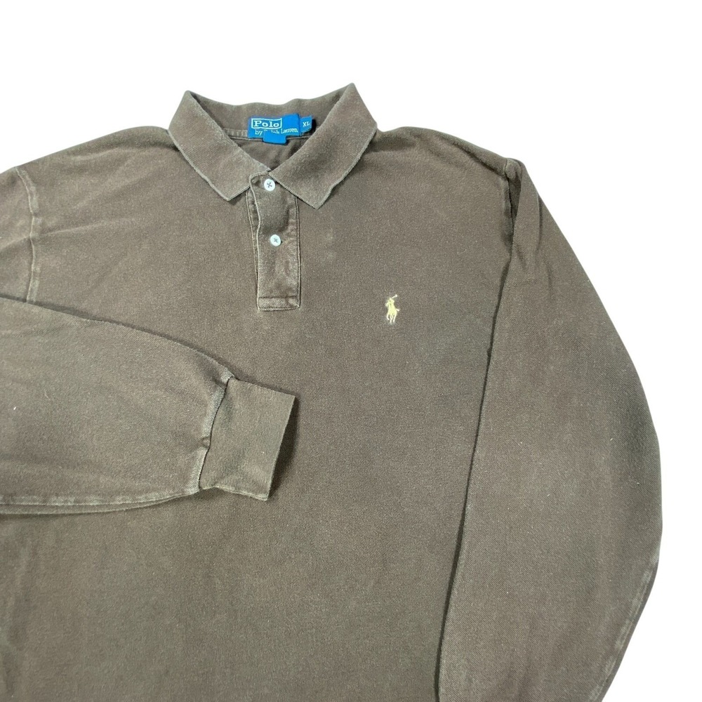 Vintage Ralph Lauren Polo Shirt Mens XL Brown Yellow Pony Long Sleeve Cotton
